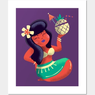 Retro cute Hawaiian girl Posters and Art